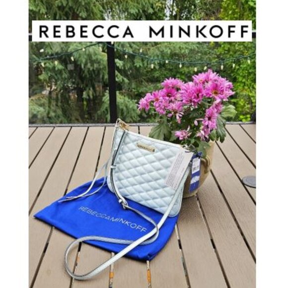 REBECCA MINKOFF - 100% leather quilted crossbody Love Kerry bag (tranquil blue) - Picture 1 of 11